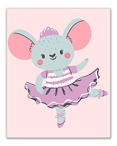 Nursery Decor Ballerina Animals Wall Art Prints - Set Of 6 (8X10) Inches Pink Scandinavian Woodland Barn Ballet Tutu Cute Kawaii Dancer - Unicorn - Bunny - Pig - Bear - Mouse - Fox #TOP2