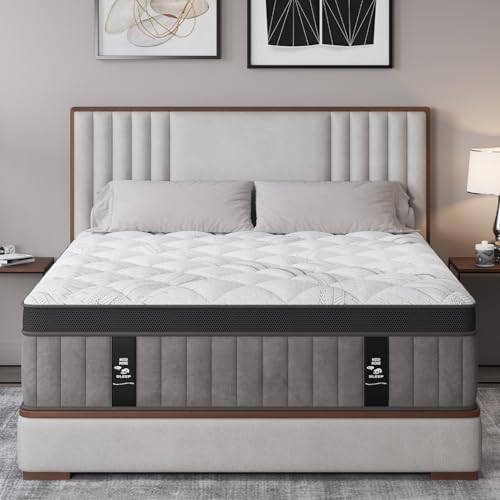 Queen Mattress 34CM Medium Firm with Gel Memory Foam and Pocket Coils Innerpring Queen Size Mattresses, Motion Isolation,Pressure Relief, CertiPUR-US Certified