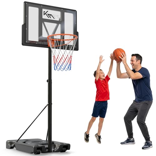 KM-Fit Canasta Baloncesto Ajustable 135–305 cm | Soporte de Baloncesto con Ruedas & Soporte para Balón | Canasta Exterior para Niños y Principiantes | Incluye Red