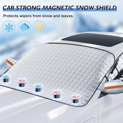 Image of Windshield Snow Cover with Magnetic Edges Windshield Cover for Ice and Snow, Car Windshield Snow Cover for Most Cars SUV,Truck,Van(62.2X 43.3in)