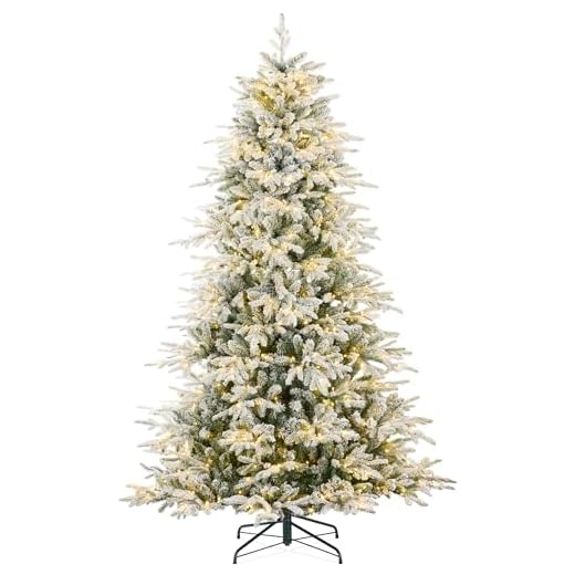 Best Choice Products Full Flocked Aspen Christmas Tree, 7.5ft Pre-lit Realistic Noble Fir w/ 700 Glowing LED Lights, 2-in-1 White & Multicolor