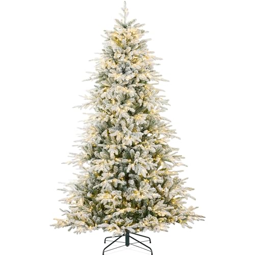 Best Choice Products Full Flocked Aspen Christmas Tree, 12ft Pre-lit Realistic Noble Fir w/ 1,800 Glowing LED Lights, 2-in-1 White & Multicolor