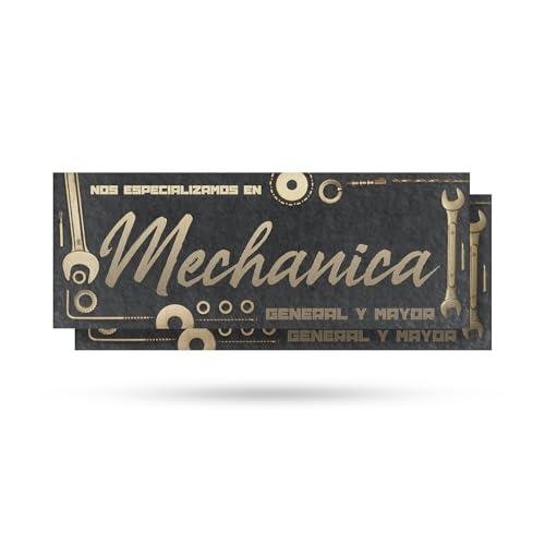 Nos Especializamos en Mechanica General y Mayor Vinyl Decal 2 Pack of 12 Inch x 5 Inch Weatherproof Heavy-Duty Adhesive Backing | Spanish Auto Services, Professional Repairs, Bold Display | Made in USA