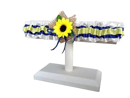 Handmade, Yellow blue and ivory Sunflower wedding garter for bride, Keepsake or toss garter, Gift bridal shower