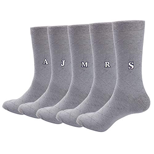 Jacob Alexander Pair of Men's Dress Socks English Alphabet Letter Initials - Light Grey3