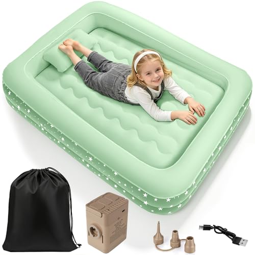 IEEILULU Luftmatratze Selbstaufblasend Luftbett 1 Personen mit Integrierter Pumpe Beflocktes Luftbett Tragbare Luftmatratze für Kinder Aufblasbares Reisebett Kinder Reisen Camping155 x 105 x 32 cm