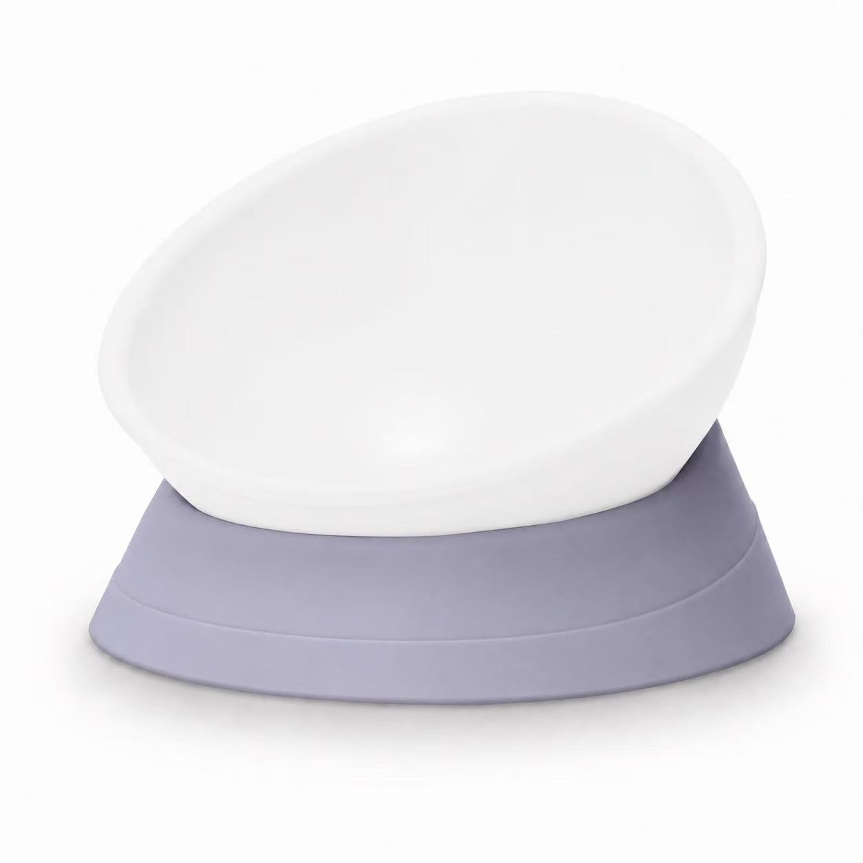 Tilted Angle Dog Bowls - Slanted Resin Dog Cat Food Bowl, Non-Slip Pet Feeder with Detachable Silicone Stand (Gray, L - 4 Cup)
