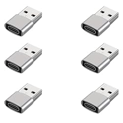 USB-A Male to USB-C Female Adapter, Silver, Compact Connector, 8 Pack (Silvery-6pcs)