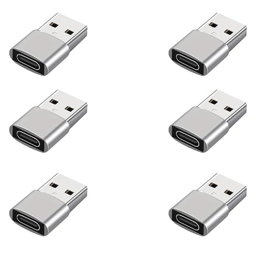 USB-A Male to USB-C Female Adapter, Silver, Compact Connector, 8 Pack (Silvery-6pcs)