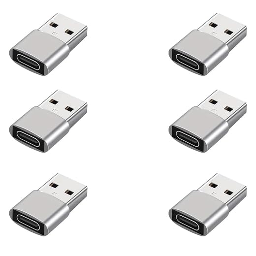 USB-A Male to USB-C Female Adapter, Silver, Compact Connector, 8 Pack (Silvery-6pcs)