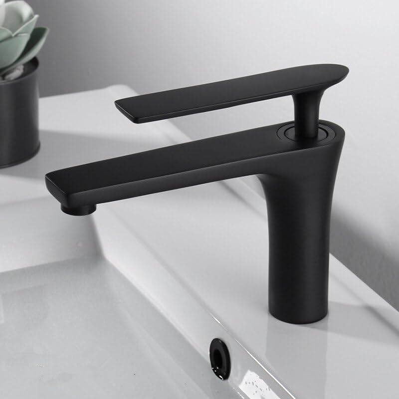 Robinet de lavabo noir court en laiton mitigeur eau chaude froide design moderne