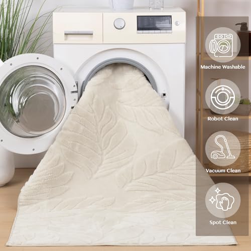 Tapete Beige 5x7 para Sala, Antideslizante y Lavable miniatura 4