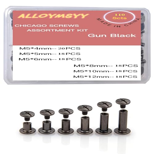 ALLOYMSYY 110 Sets Black Chicago Leather Fasteners Leather Rivets Kit for Shoe/Belt Repair/Fabric Rivets