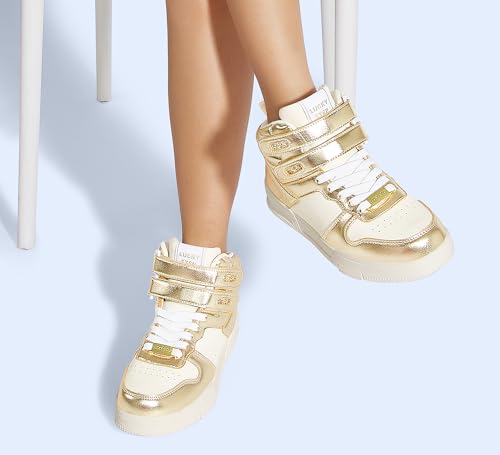 Image of LUCKY STEP Women's High Top Fashion Sneakers Basketball Ankle Boots Walking Tennis Shoes Platform Hook and Loop Casual Faux Leather Sneaker
