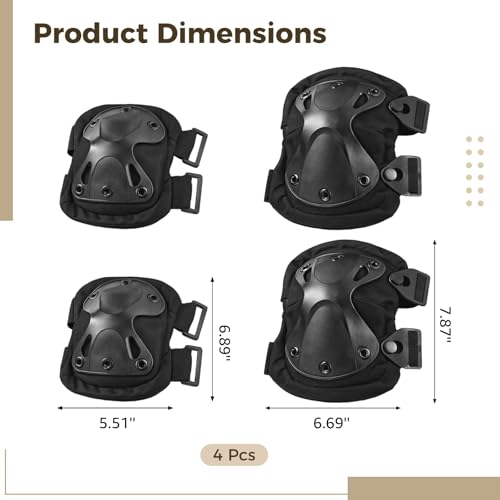 4 Pcs Tactical Knee and Elbow Pads Set, Long-Lasting Adjustable Protective Gear for Outdoor Sports, Cycling, Skateboarding, Paintball, Airsoft