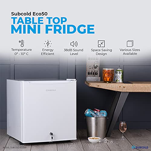 Subcold Eco50 Mini Fridge White TableTop Model CounterTop Fridge Solid Door with Chiller