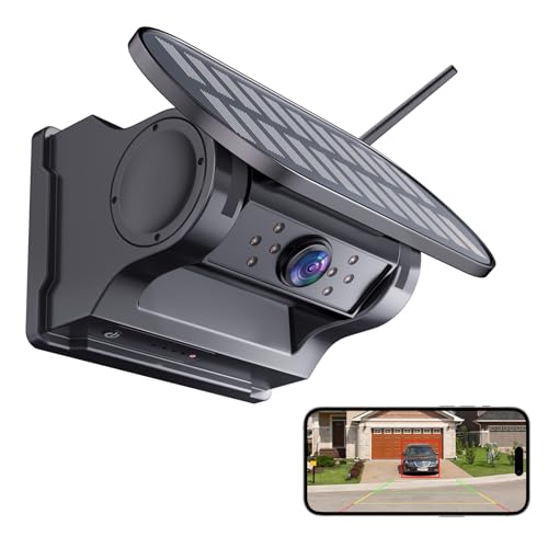 Cámara Trasera Inalámbrica WiFi Solar, Cámara Marcha Atrás Magnética con 9600mAh, Visión Nocturna 1080P con Impermeable,Gran Angular, Ayuda de Marcha Atrás para Camiones, Remolques