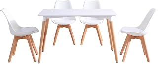 HOGAR24 ES Conjunto Mesa de Cocina de diseño Moderno y Estilo nordico + Juego 4 Sillas de Cocina o Salon, Color Blanco y Patas de Madera Maciza.