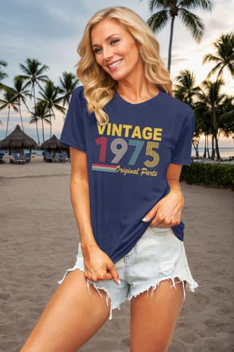 Image of 50th Birthday Gift for Women Vintage 1975 T Shirts Retro Graphic Birthday Shirt Casual Letter Print Short Sleeve Tee Tops