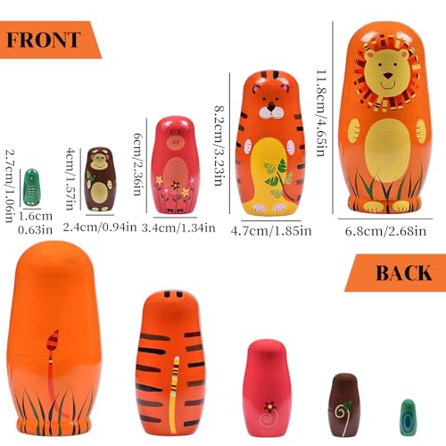 TENGWA 5 Stücke Matroschka Puppen Stapelspielzeug Wooden Animal Figures Cartoon-Tiere Handgefertigt aus Holz Möbeldekoration Russische Geburtstagsgeschenk für Jungen und Mädchen ab 3 Jahren