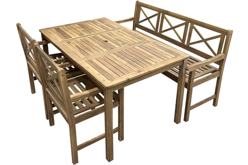 Endorphin Gartenmöbel Set Holz - 4-teilig - Akazienholz - Gartentisch - 2 Stühle & Gartenbank - Gartengarnitur für Außen - Sitzgruppe Wetterfest