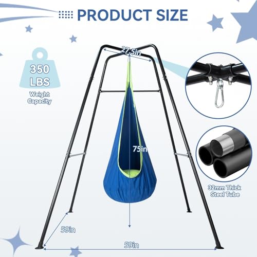Swing Stand Frame with Sensory Pod Swings,Hammock Chair Swing for Kids,Heavy Duty Metal Swings Frame,Cotton Sensory Swing Chair for Kids Indoor and Outdoor 330LBS Blue by tianhong - Image 4