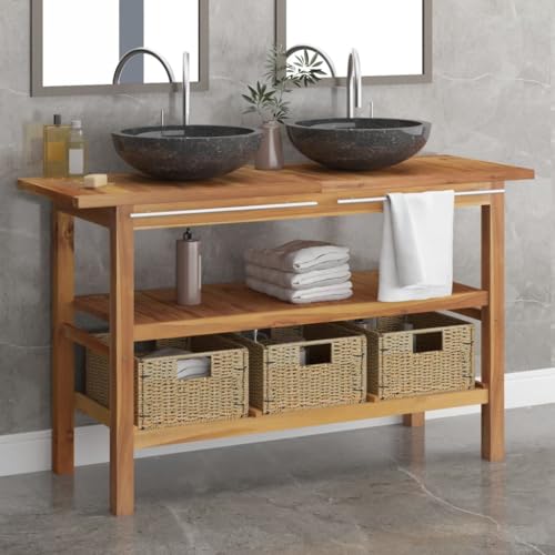 Teak Wood Bathroom Vanity with Marble Sinks, 52-inch Storage Cabinet for Modern or Traditional Bathrooms, Durable and Elegant Design