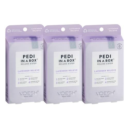 VOESH Pedi in a Box 4 Step Lavender - 3 Pack Relaxing Spa Pedicure At-Home Pedicure DIY Pedi Foot Care Spa Vegan K-Beauty Korean Skincare