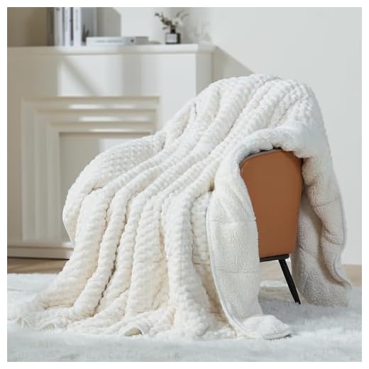 Mr. Sandman Weighted Blankets for Adults Queen Size 15lbs, Warm Sherpa Fleece Throw Blanket for Sleep and Calm, Soft Cozy Heavy Bed Blanket with Jacquard Flannel, 60 x 80 Inches, Cream White