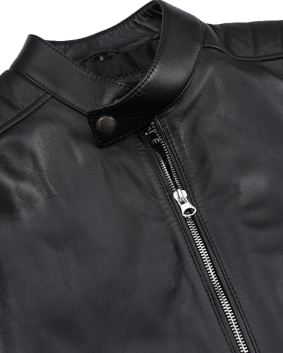 Image of Blingsoul Stylish Black & Brown Cafe Racer Leather Jacket For Men - Real Lambskin Leather Motorcycle Jacket Mens