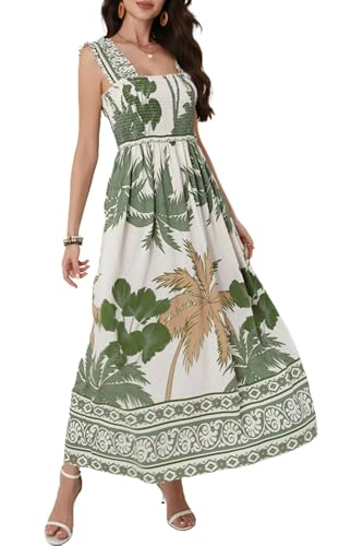 Image of Women Summer Boho Maxi Dress Casual Hawaiian Sleeveless Square Neck Beach Vacation Dresses