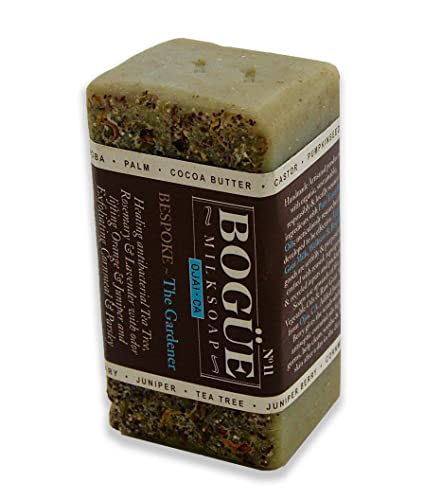 Bogue Milk Soap-Juniper Berry & Cornmeal Exfoliate, Remove Smells. Tea Tree,Rosemary & Lavender Oil With Nail Scrubber & Soap Dish- Gardener Soap Giftset #TOP2