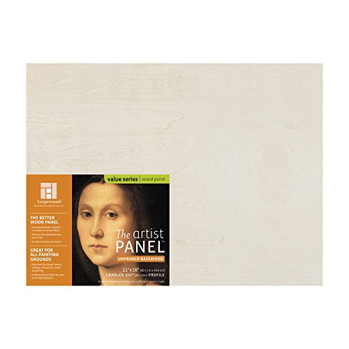 Ampersand Art Supply Unprimed Basswood Artist Panel, 1-1/2" Cradled Profile, 12"x16"