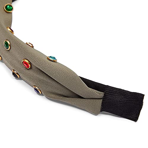 4-Pack Twisted Knot Headbands With Jewel Rhinestones With Brass Bezel Settings, 6.5 Inch Jeweled Headband For Women And Girls In 4 Colors (Olive, White, Silver, Orange) #TOP4