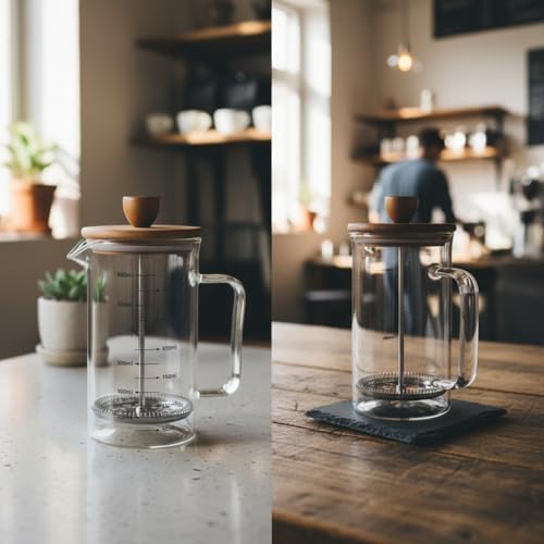 Deconox Akasya Ahşap Kapaklı Borosilikat Cam French Press - Ölçü Çizgili Kahve ve Çay Demliği (350ml ve 600ml Boy Seçenekli) (600ML) - Görsel 4