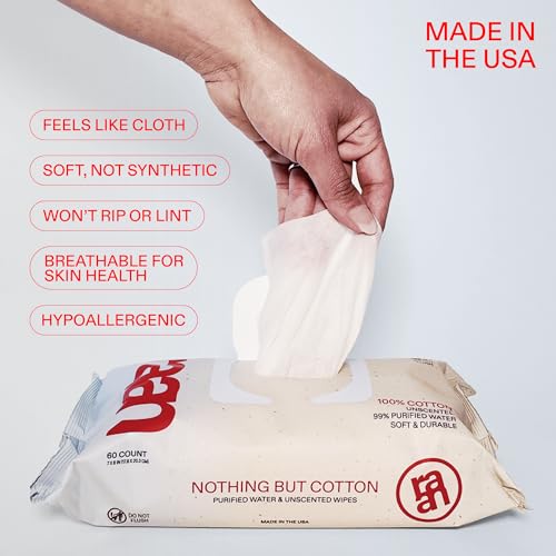 Image of Raan, 100% Cotton Baby Wipes, Unbleached, 99% Purified Water, Fragrance Free, EWG verified, Made for Sensitive Skin, Naturally Soft and Durable, 12 pack, 720 Count