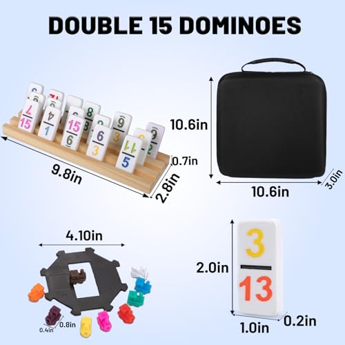 Mexican Train Dominoes Double 15 con 8 Soportes de Madera miniatura 5