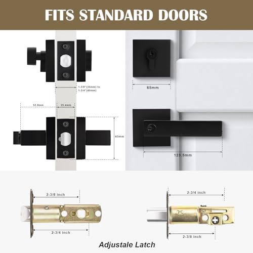 Brotima 3 Pack Flat Black Square Entry Levers Locksets and Single Cylinder Deadbolts Combination Set, Heavy Duty Front Door Office Entrance Levers, Keyed Alike(All Same Keys) by Brotima - Image 4