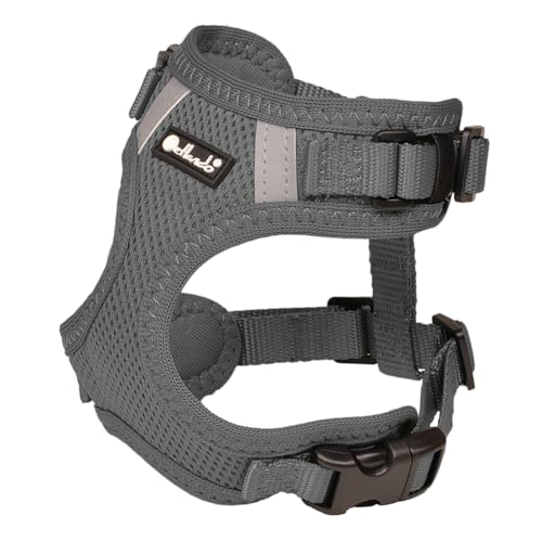 Petlando Hundegeschirr Mesh Vest, leichtes Brustgeschirr aus weichem Mesh & Nylon, stufenlos verstellbar, reflektierend mit 2 D-Ringen, Anthrazit S für kleine Hunde, Welpengeschirr