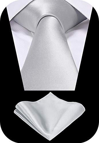 Tie G Solid Satin Color Formal Necktie And Pocket Square Sets In Gift Box (Silver) #TOP1