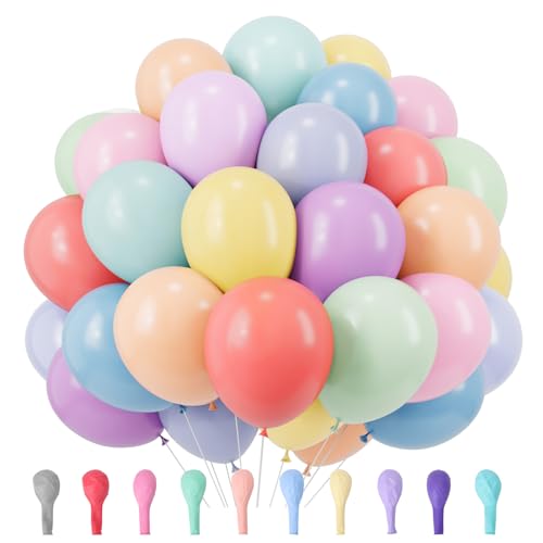 RUBFAC Pastel Balloons 120pcs 12 Inches Multicolor Macaron Balloons for Easter Kids Birthday Rainbow Party Baby Shower Bridal Shower Wedding Arch Garland Decoration