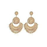 Antique Ethnic Brocade Mexico Gypsy Engraved Lotus Hook Dangle Earrings for Women(Gold)