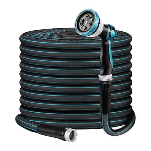 Relxitl Garden Hose 75ft, Flexible Water Hose with 10 Function Hose Nozzle, Lightweight, Tangle Free, Rust Proof for Yard, Watering(Blue)