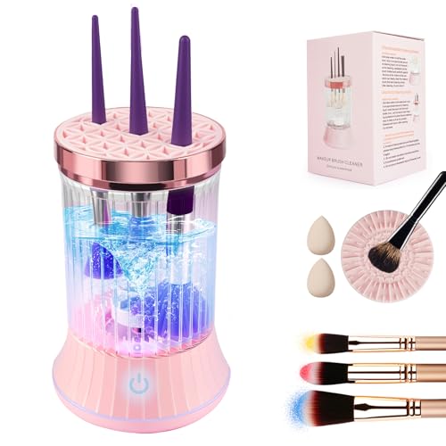 Makeup Brush Cleaner Machine, Efficient Brush Cleaner, Automatic Makeup Brush Cleaning Machine, 7000RPM Thorough Cleaning, Multi Size Silicone Holder, Suitable For Makeup Sponges and Brushes (pink)