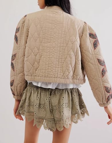 Kedera Women's Quilted Lightweight Jackets Floral Embroidered Crop Puffer Coat Padded Gilet Winter Outerwear with Pocket2