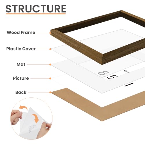 Image of upsimples 5x7 Picture Frame Solid Wooden, Nursery Decor, 1Pack Brown | 100% Solid Wood, Fit 4x6 with Mat and 5 x 6 Photo, Wall Decor or Tabletop Display, Safe For Nursery Kids Room