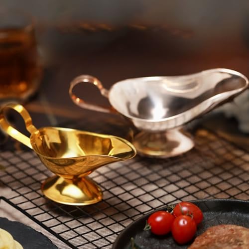 Saucière en acier inoxydable - Plat à sauce épais de 1 mm plaqué titane for steak, salade, frites, or, argent, poli miroir(Golden,Large) – vue 7