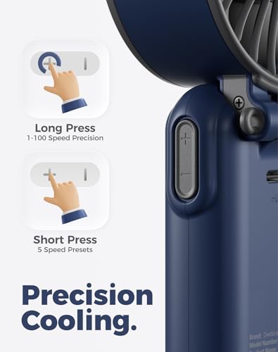 Image of Diveblues Fanzy D6036 Portable Handheld Fan, Harbor Blue | 7.4m /s High Speed Turbo, 180 Foldable 4-in-1, Integrated Carabiner Clip, 100 Speed Stepless Control