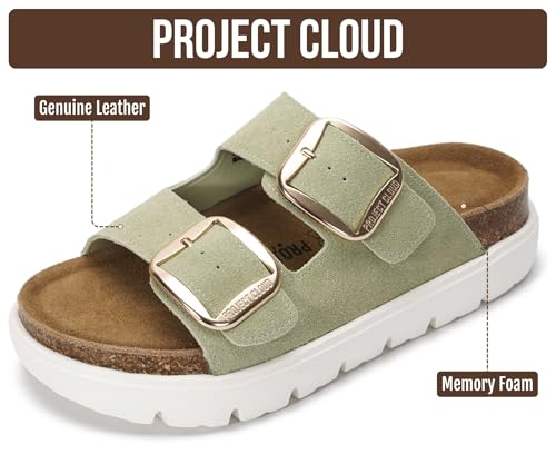 Image of Project Cloud 100% Genuine Leather Platform Sandals Women Footwear - Wedge Chunky Slides for Women 2026 with Memory Foam Insole & Cork Footbed Womens Sandals (GreeceChunky)