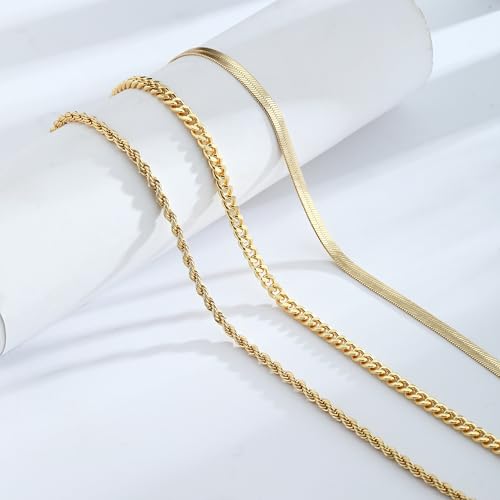 Image of Gold Anklets for Women Waterproof 14k Gold Plated Cuban Link Anklets Non Tarnish Rope Herringbone Ankle Chain Summer Beach Jewelry Gifts for Women